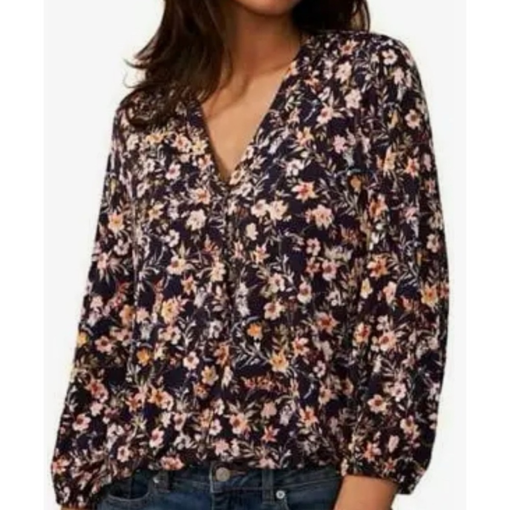 NEW Two By Vince Camuto Floral V Neck High Low Pullover Blouse Long Sleeve XL